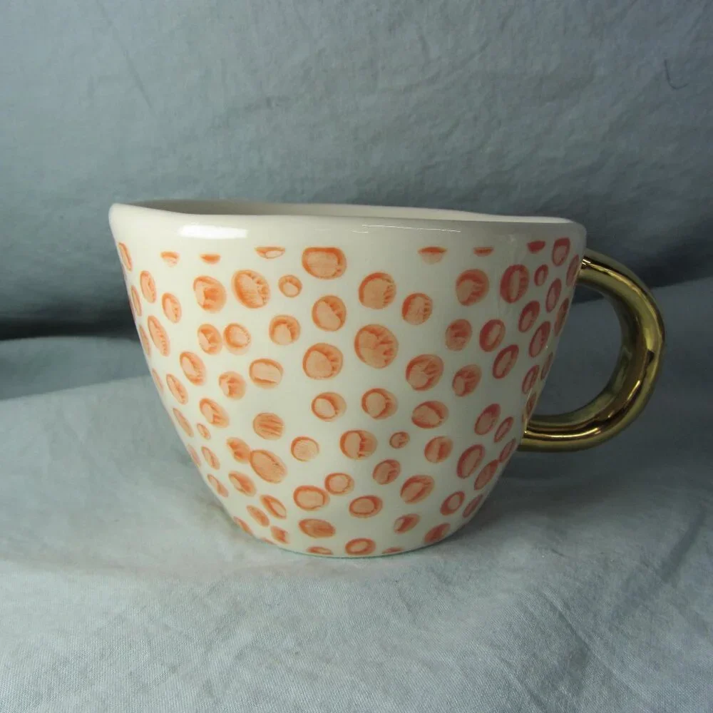 *BOGO mugs* 14 oz mug Paper Source 2019 Coral Dots Wonky Whimsical (w2360)